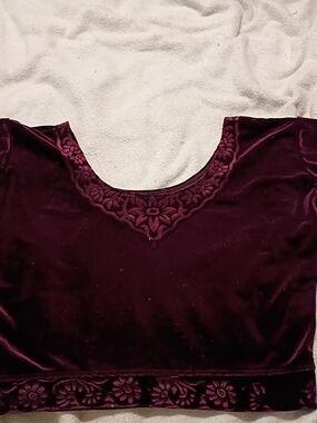 Embossed Velvet Choli Top Deep Plum